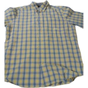 Men's Chaps Easy Care Yellow/Blue Short Sleeve Button Up‎ Shirt Size Large